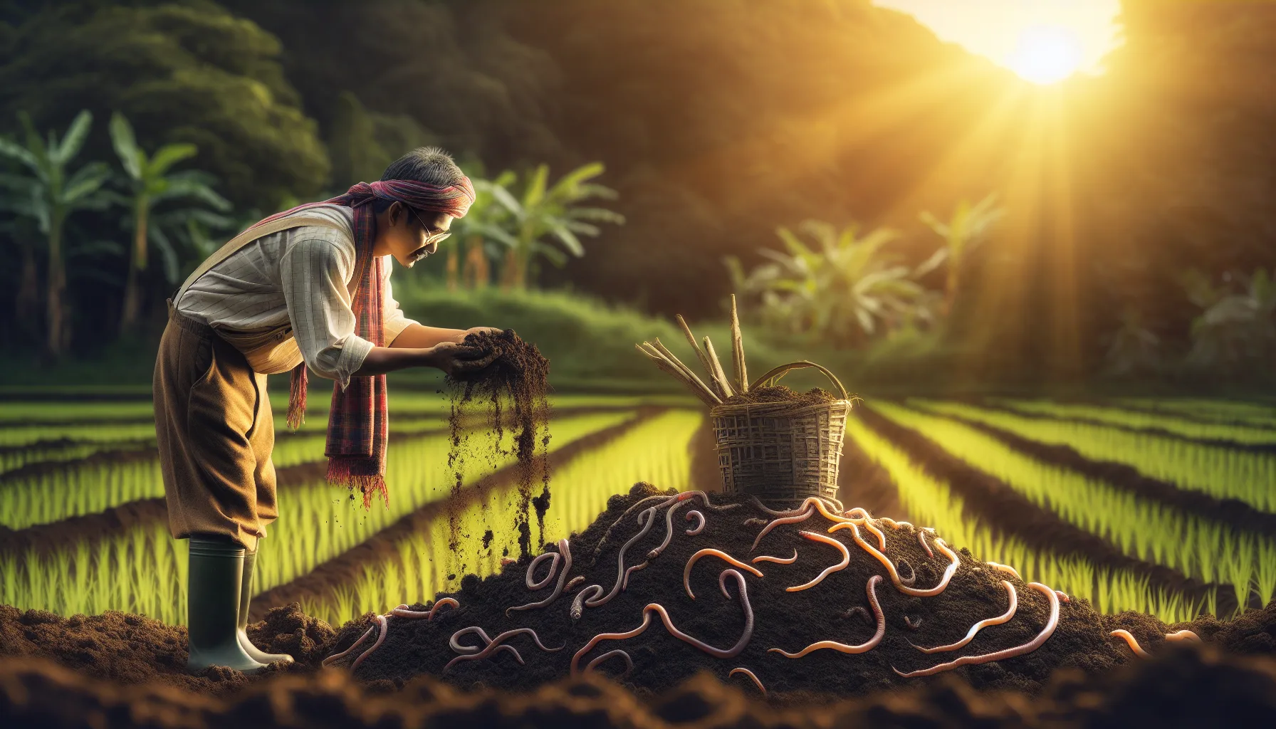 Agriculteur européen examinant un sol organique sain dans un champ de cultures biologiques