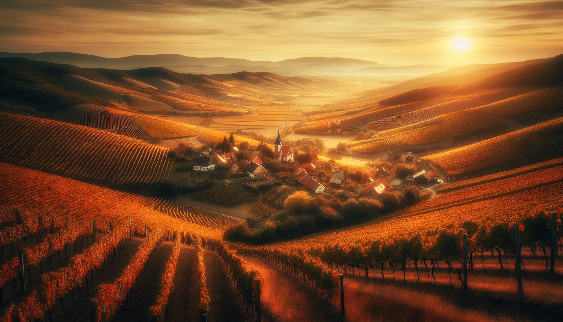 Vignoble des Petites Carpates en Slovaquie avec vendanges et village pittoresque en automne